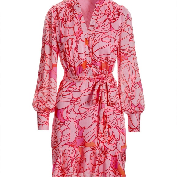 BOSTON PROPER BLOOMING OUTLINES FLORAL FLOUSE RUFFLE DRESS SZ 10 NWT - Picture 2 of 6